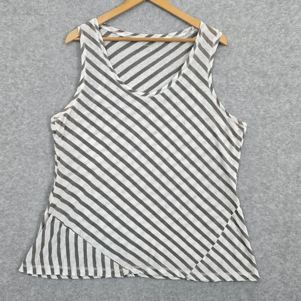 Garnet Hill XL Linen Gray White Asymetrical Stripe Sleeveless Tank Top Shirt